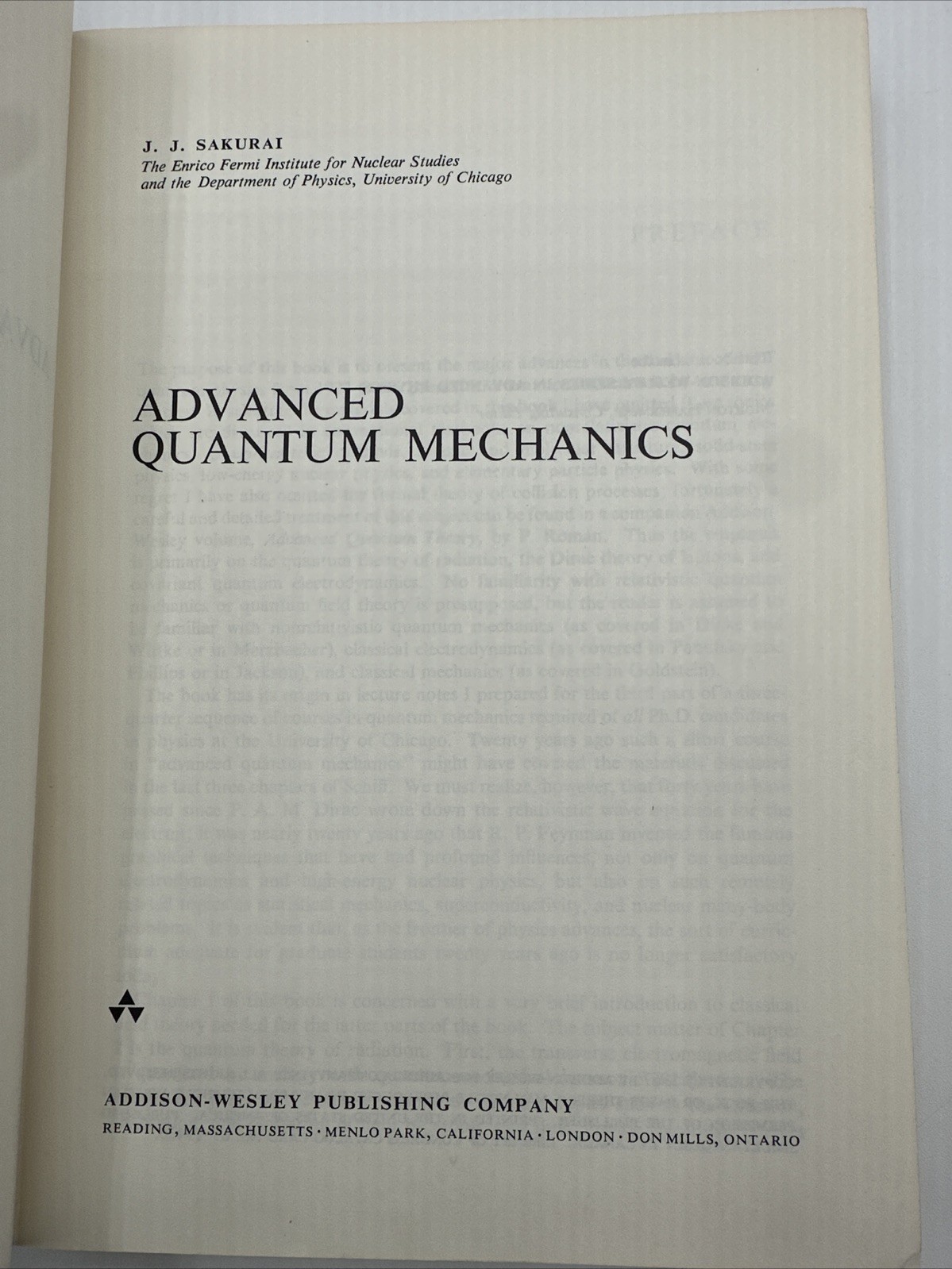 Advanced Quantum Mechanics 1967 J J Sakurai Hardcover 336 Pages
