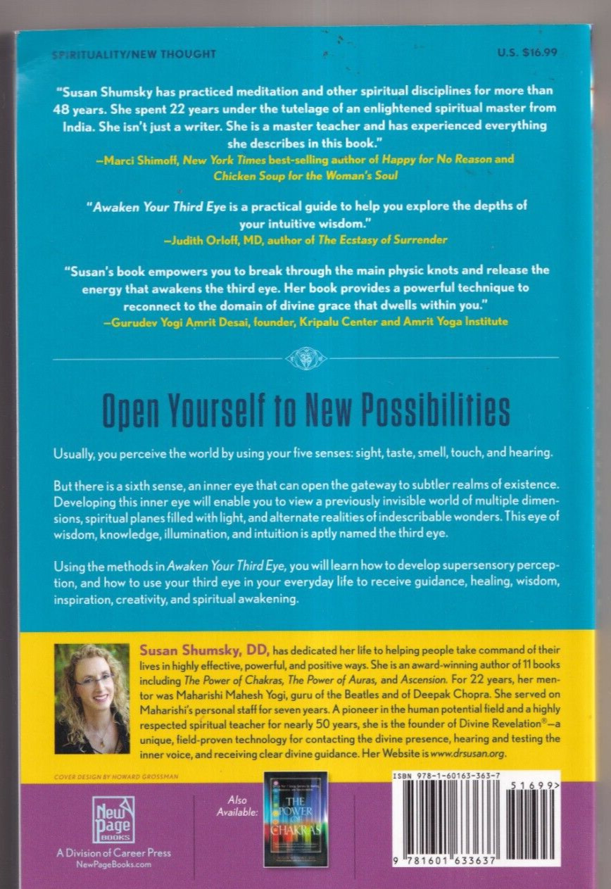 AWAKEN YOUR THIRD EYE: By Susan Shumsky (2015 Trade Paperback){F4}
