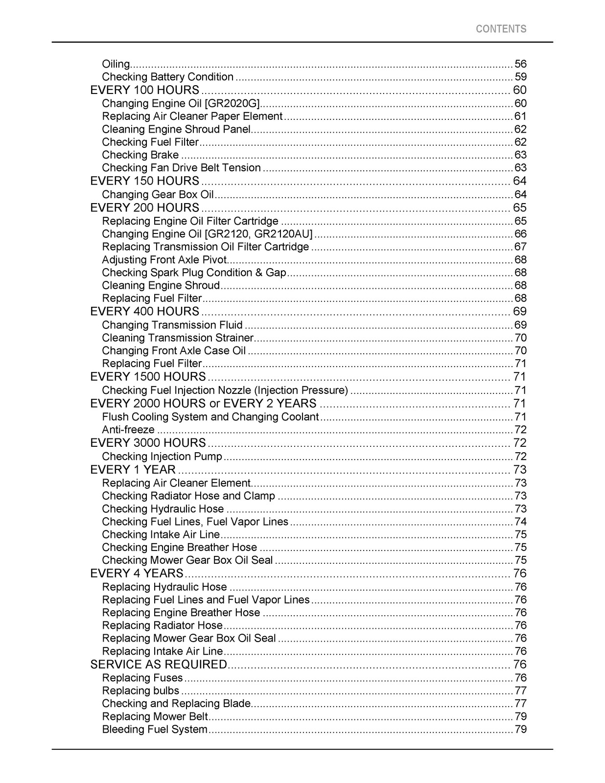 KUBOTA GR2020G GR2120 GR2120AU Operators Manual 2017 – BOUND – COVERS – FOLDOUTS