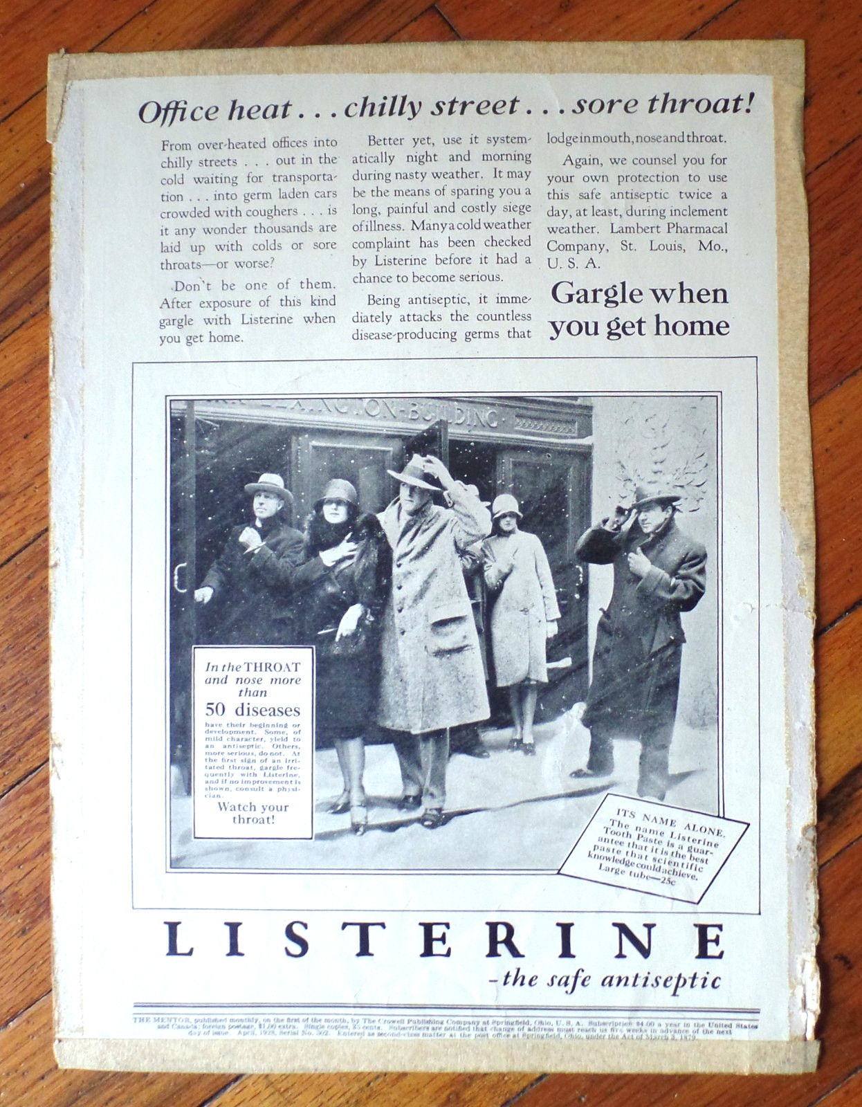 Antique Vintage THE MENTOR 35 CENTS A COPY April 1928 Cover & LISTERINE Ad Only