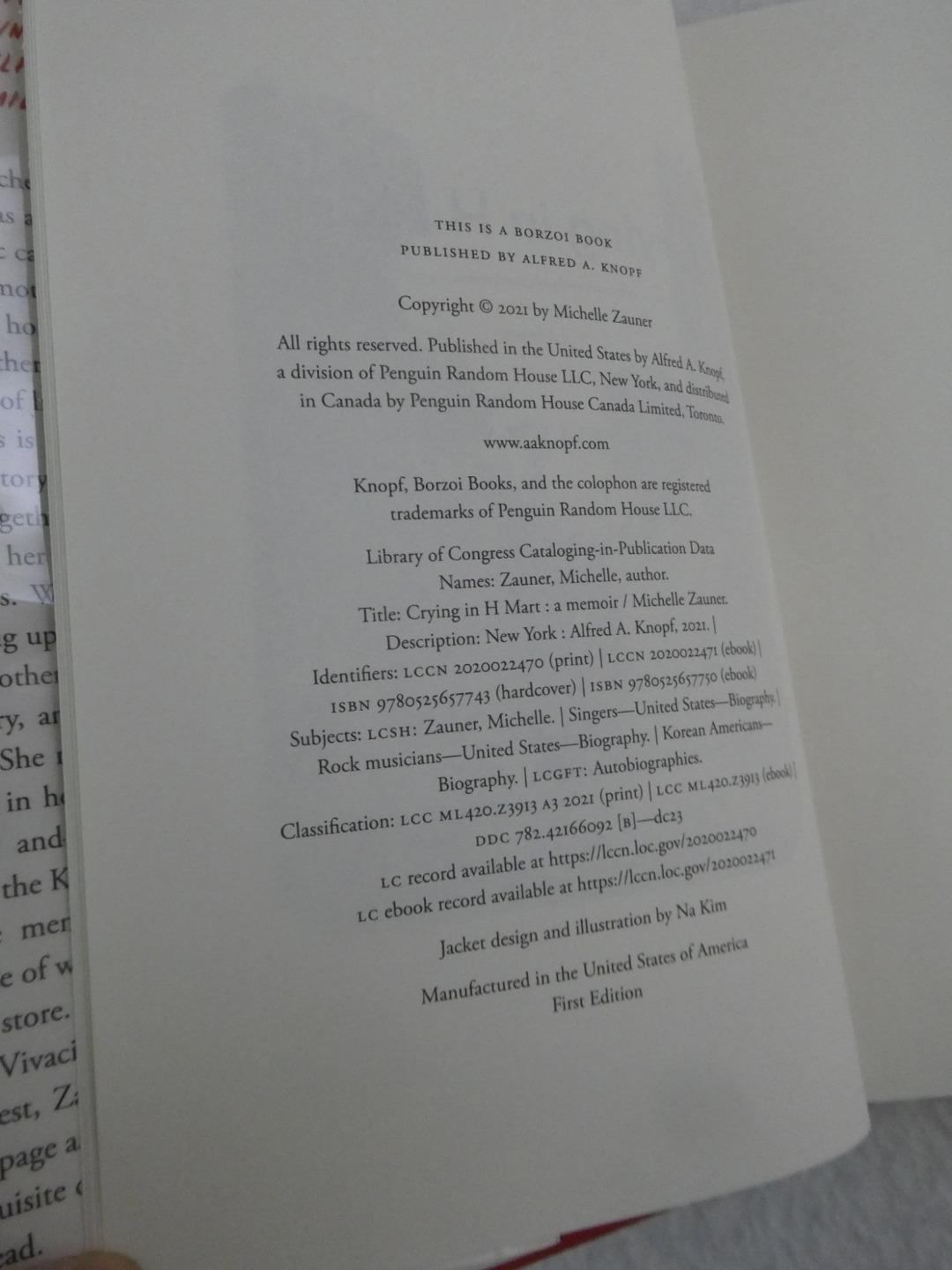 SIGNED Michelle Zauner CRYING IN H MART 2021 Alfred A. Knopf, NY First Edition