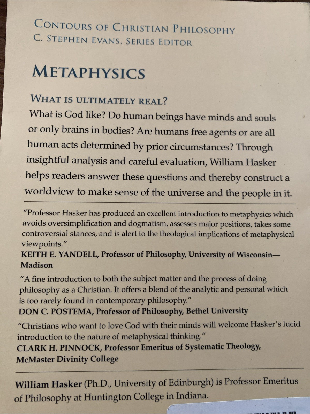 Contours of Christian Philosophy by C. Stephen Evans (Trade Paperback)