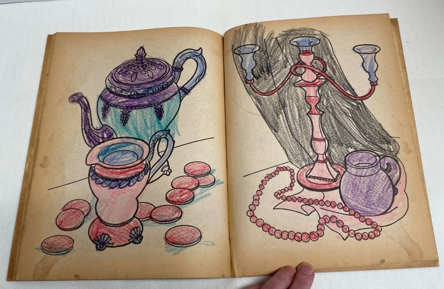 VTG Early America Coloring Book 64 pages/14 pages colored Saalfeld Artcraft