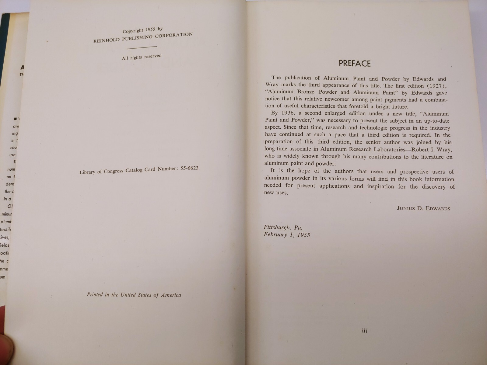 1955 Aluminum Paint And Powder by Junius D. Edwards and Robert I. Wray HCDJ