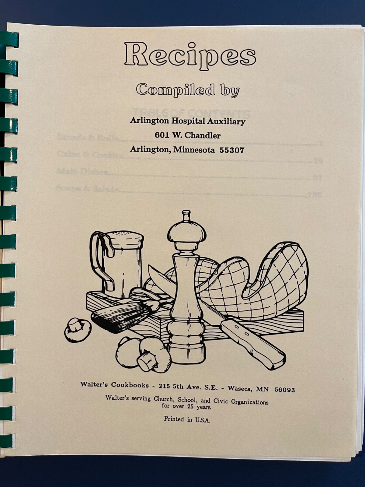 Arlington Minnesota MN Hospital Auxiliary Recipes Cookbook–208 pages
