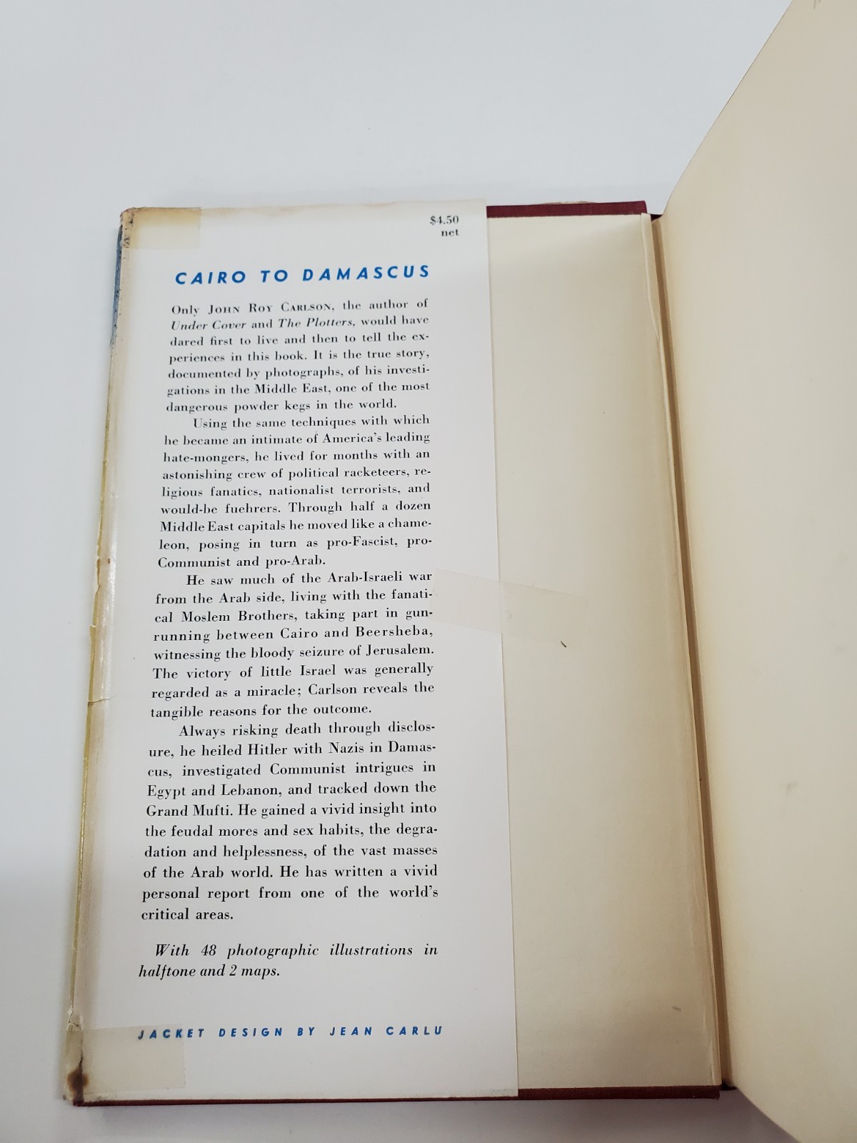 Cairo to Damascus by John Roy Carlson (1951, Alfred A Knopf) Hardcover