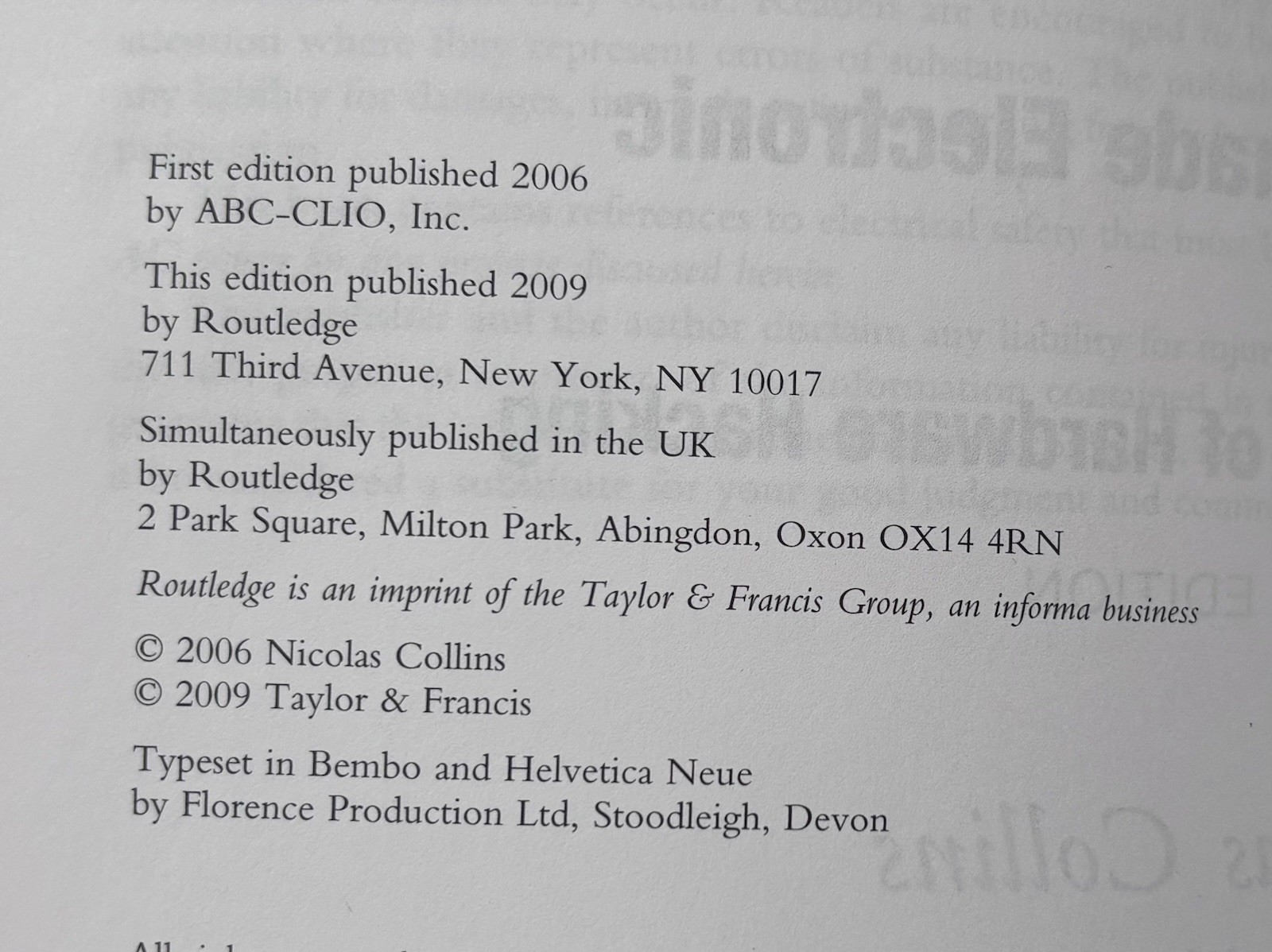 Handmade Electronic Music 2nd Ed Nicolas Collins Routledge Paperback DVD