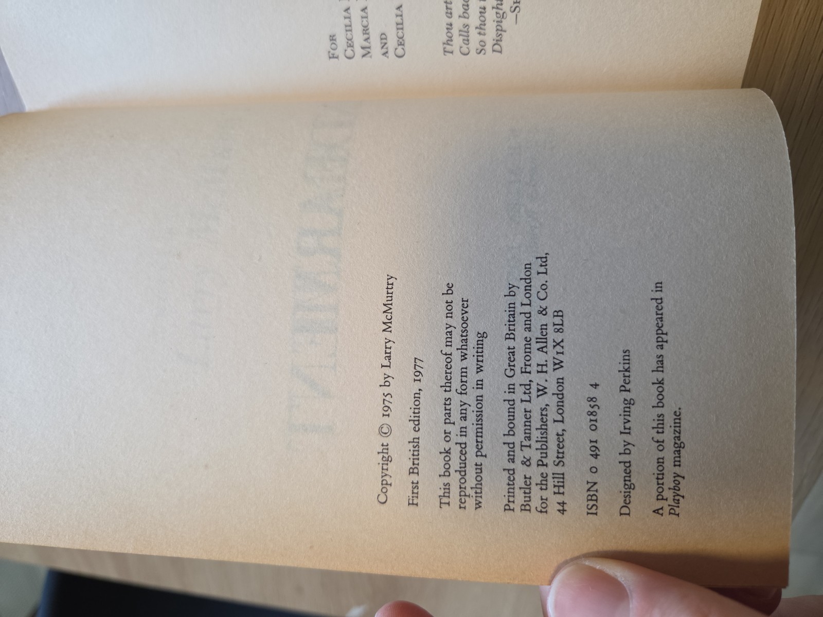 Terms of Endearment Larry McMurtry 1st UK Hardcover Lean To Spine