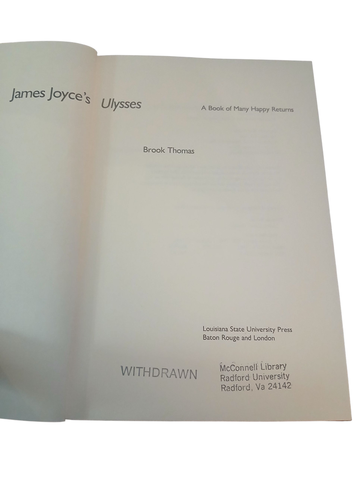 James Joyce’s Ulysses Brook Thomas 1982 Louisiana State Univ Press