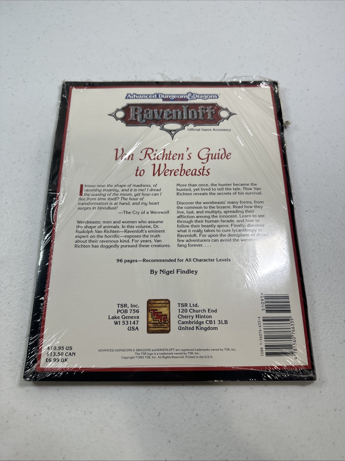 Advanced Dungeons & Dragons D&D 2nd Ed. Ravenloff Guide to Werebeasts 1993 TSR