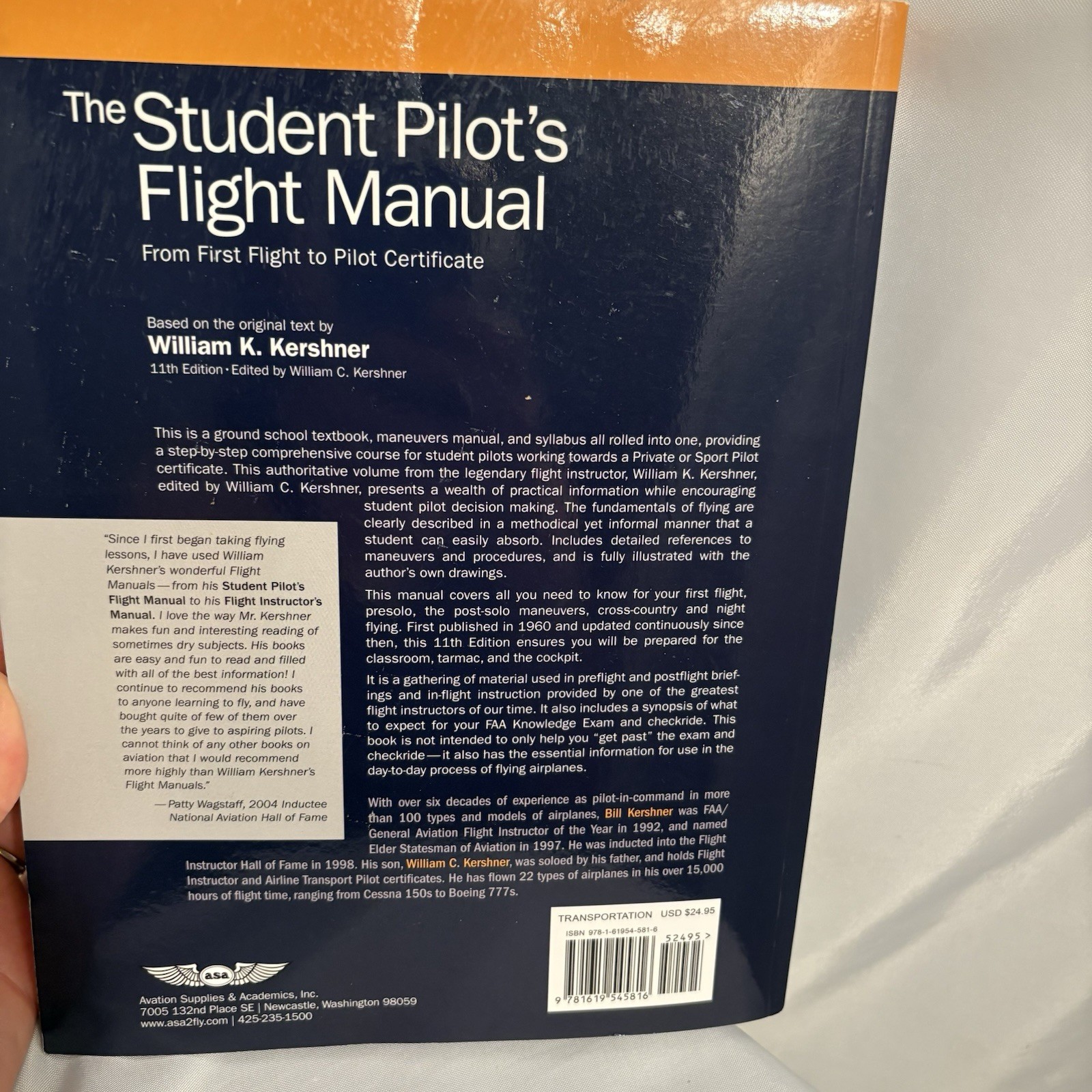 Asa Student Pilots Flight Manual 11th Kershner Private Sport Textbook Plane
