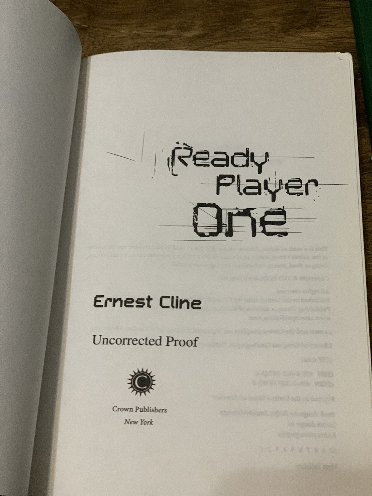 Ready Player One Ernest Cline Advance Reader’s Edition RARE Uncorrected Proof VG