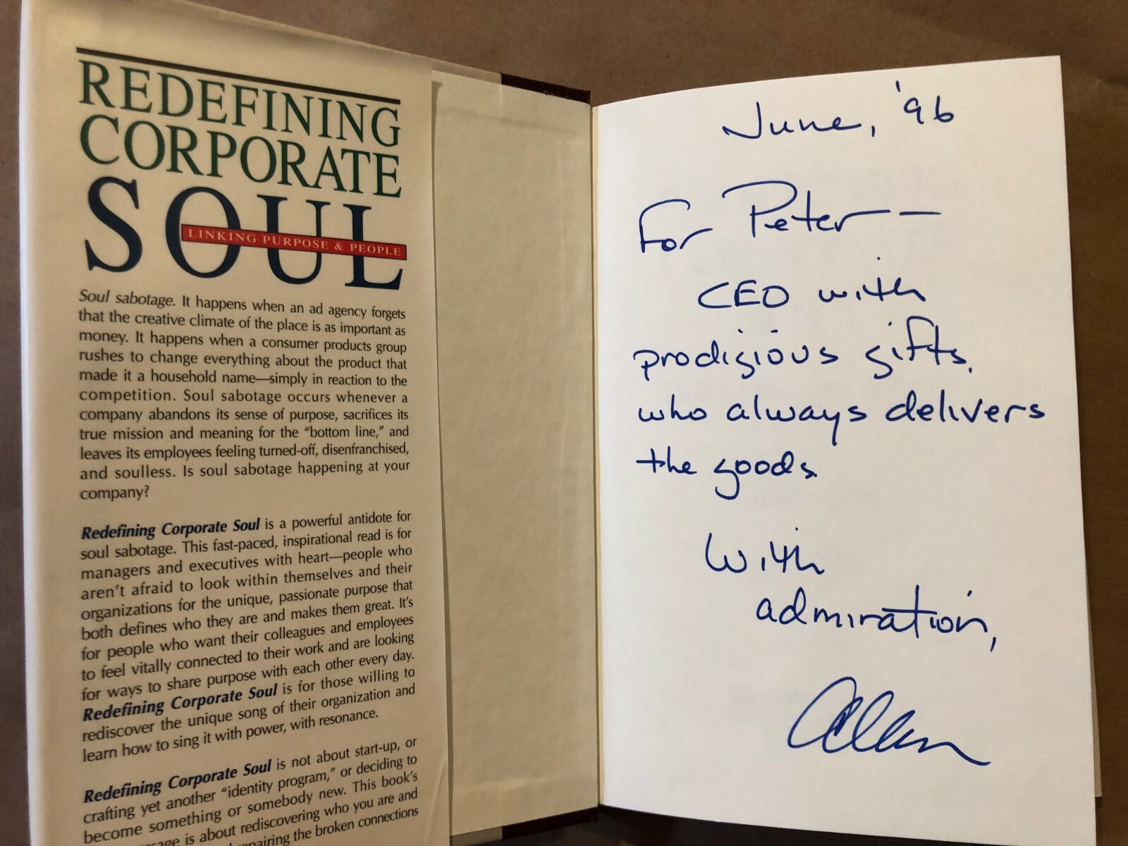 REDEFINING CORPORATE SOUL: by Allan Cox – Hardcover with Dust Jacket – SIGNED