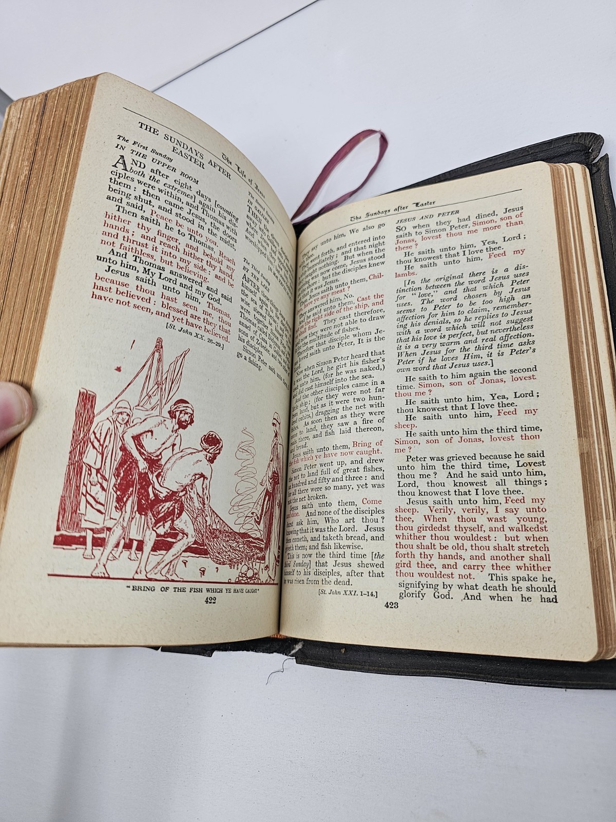 The Bible for Young Folks 1945 Illustrated Gold Gilt Page Edges Red Letter Ed.