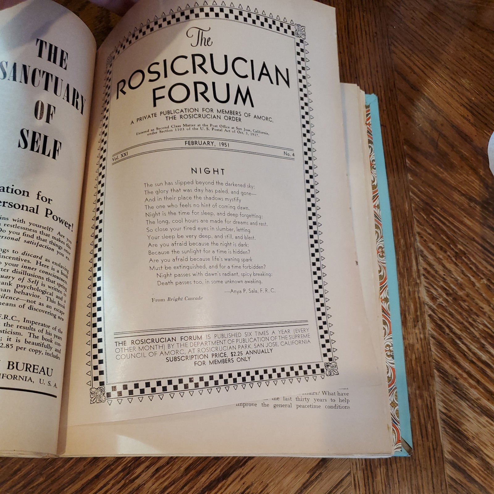 VINTAGE Rosicrucian Forum, hardbound copies, 6 issues 1950-51, very good.