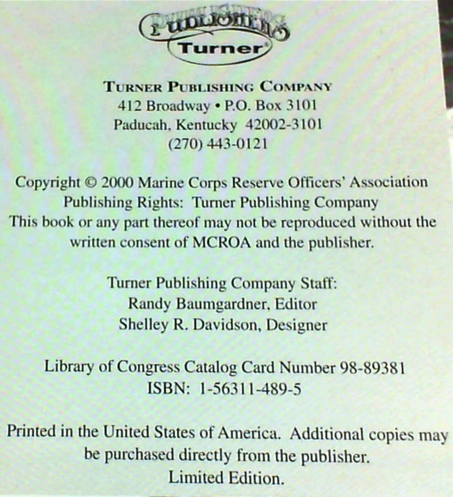 United States Marine Corps Reserve Officers‘ Association (2000, Hardcover) NEW