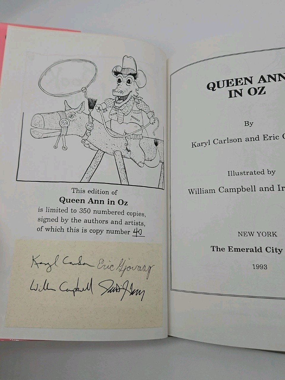 Queen Ann In Oz, Karyl Carlson & Eric Gjovaag, First, Dust Jacket, SIGNED, 1993