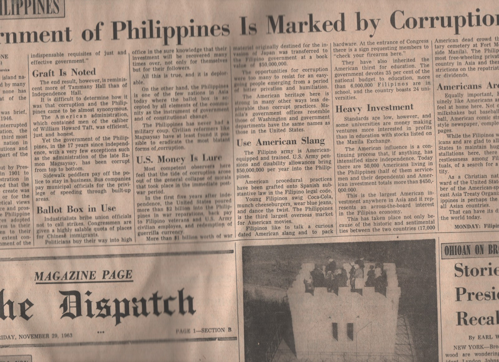 Columbus Evening Dispatch Nov 29, 1963 Johnson Pledge Great America 56 pages ill
