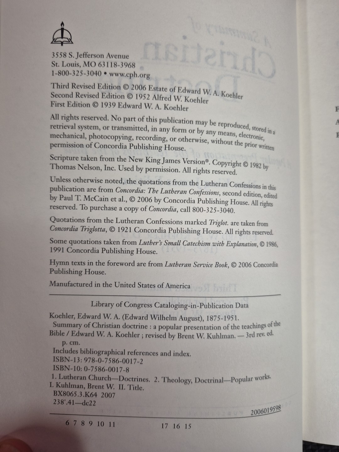 Summary of Christian Doctrine, Koehler. New King James Bible Edition. Concordia