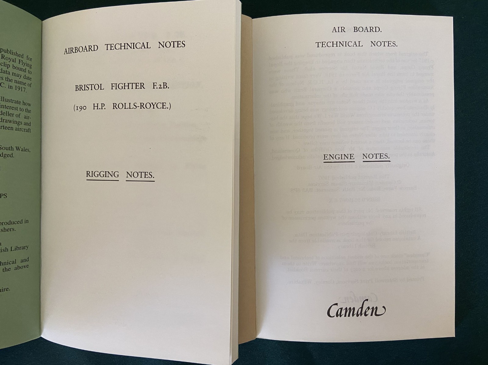 2 Air Board Technical Notes, Bristol F.2B WW1 , 1917/1997 Engine & RIgging PB