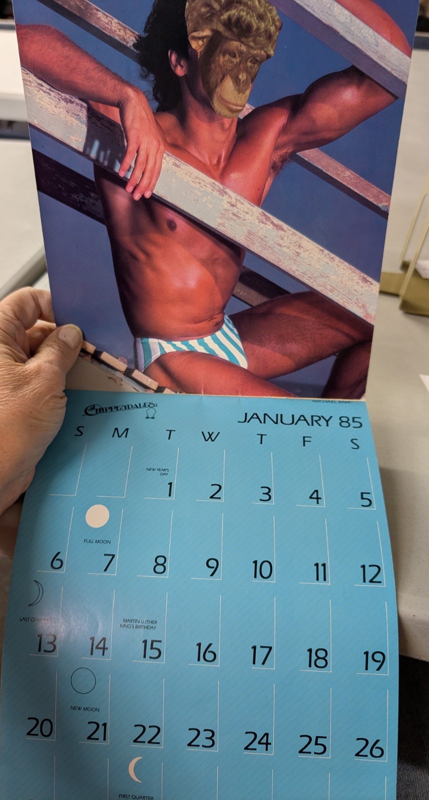 Chippendales 1985 Calendar 8.5″x11″ w/ 26 full page photos used calendar 260115