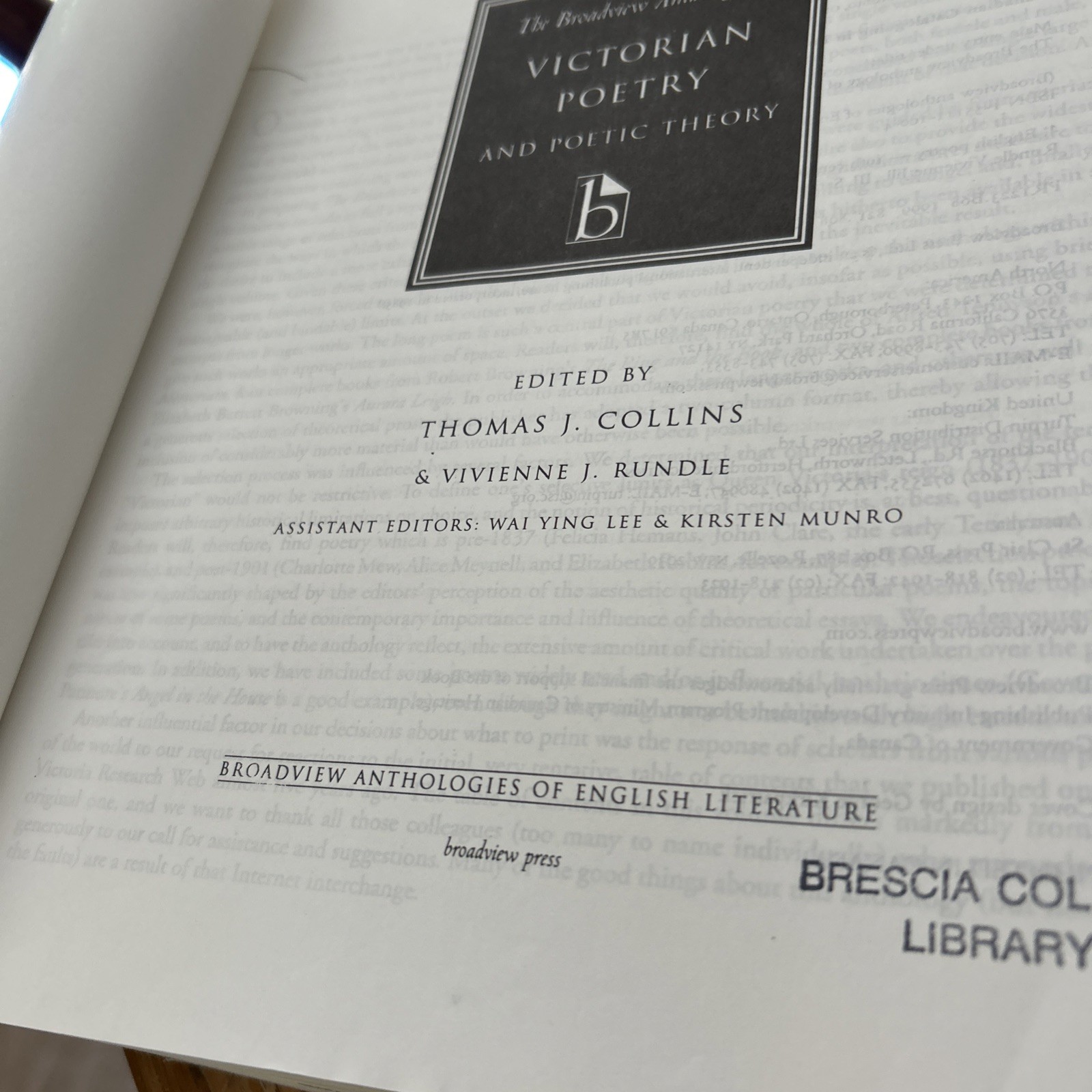 The Broadview Anthology of – Paperback, by Collins Thomas J.; – Very Good