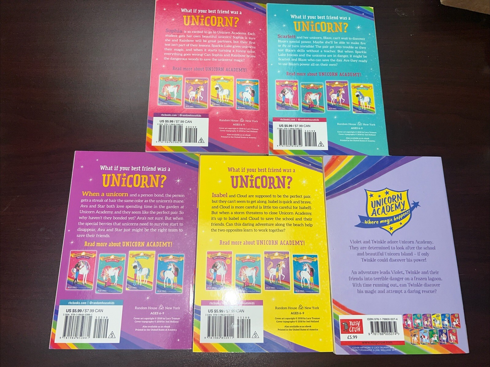 Lot of 5 UNICORN ACADEMY Series Kids Chapter Books 1-4, 10 Julie Sykes Ages 6-9