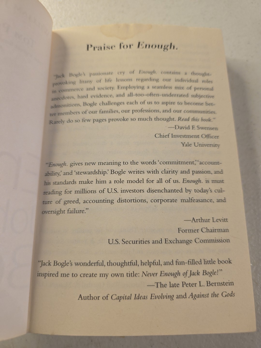Enough: True Measures of Money, Business, and Life Signed by Bogle, John C.