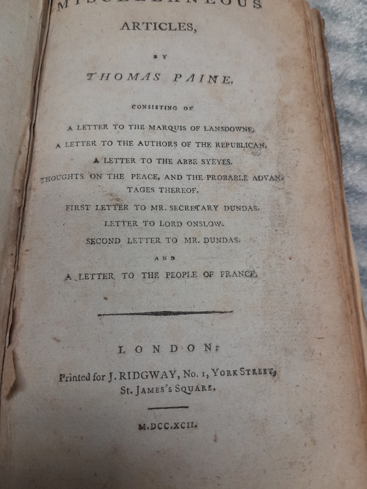 Thomas Paine 1792 first edition bound in calf, Common Sense, Rights of Man, +