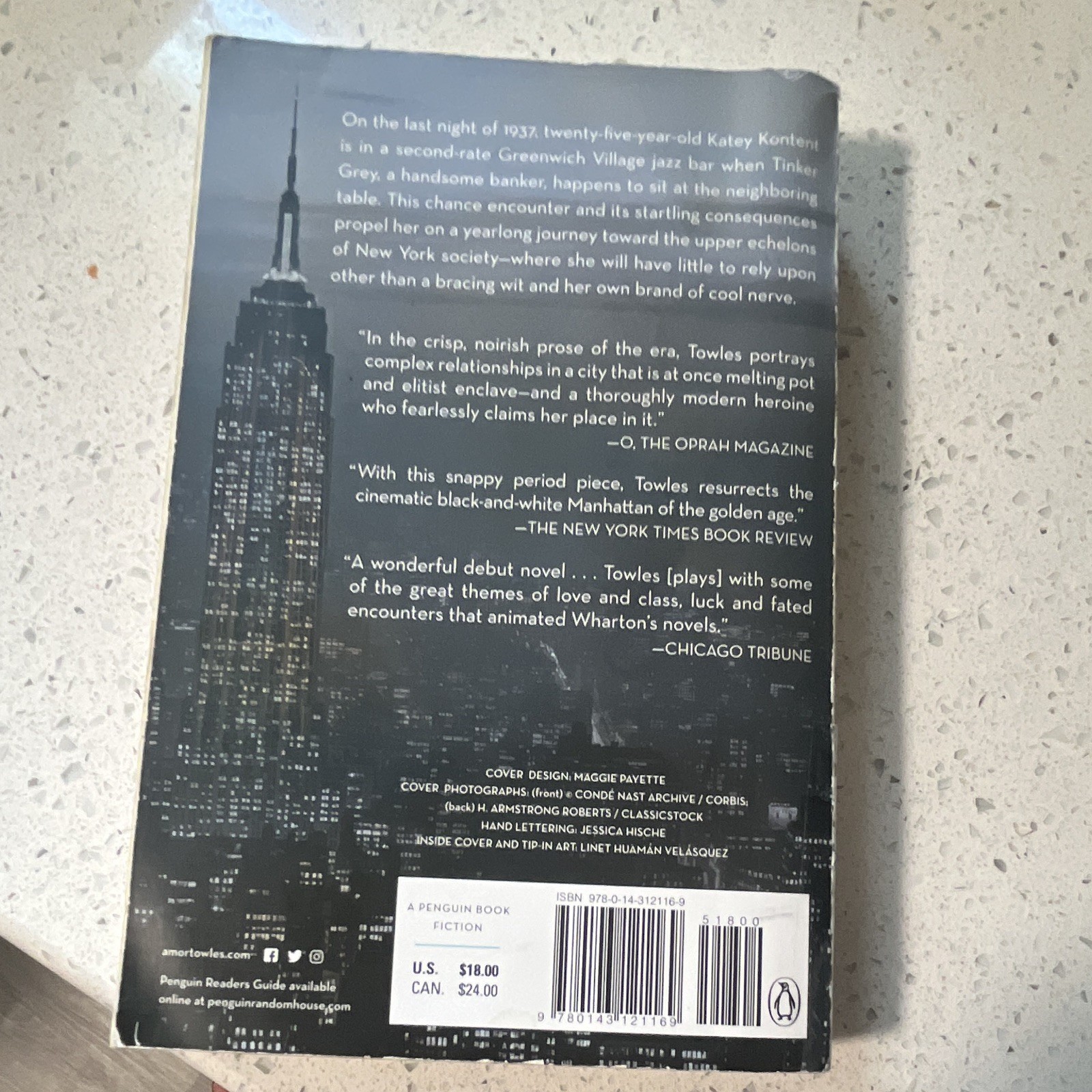 Amor Towles Rules of Civility: A Novel 2012 Trade PB Penguin ISBN 9780143112169