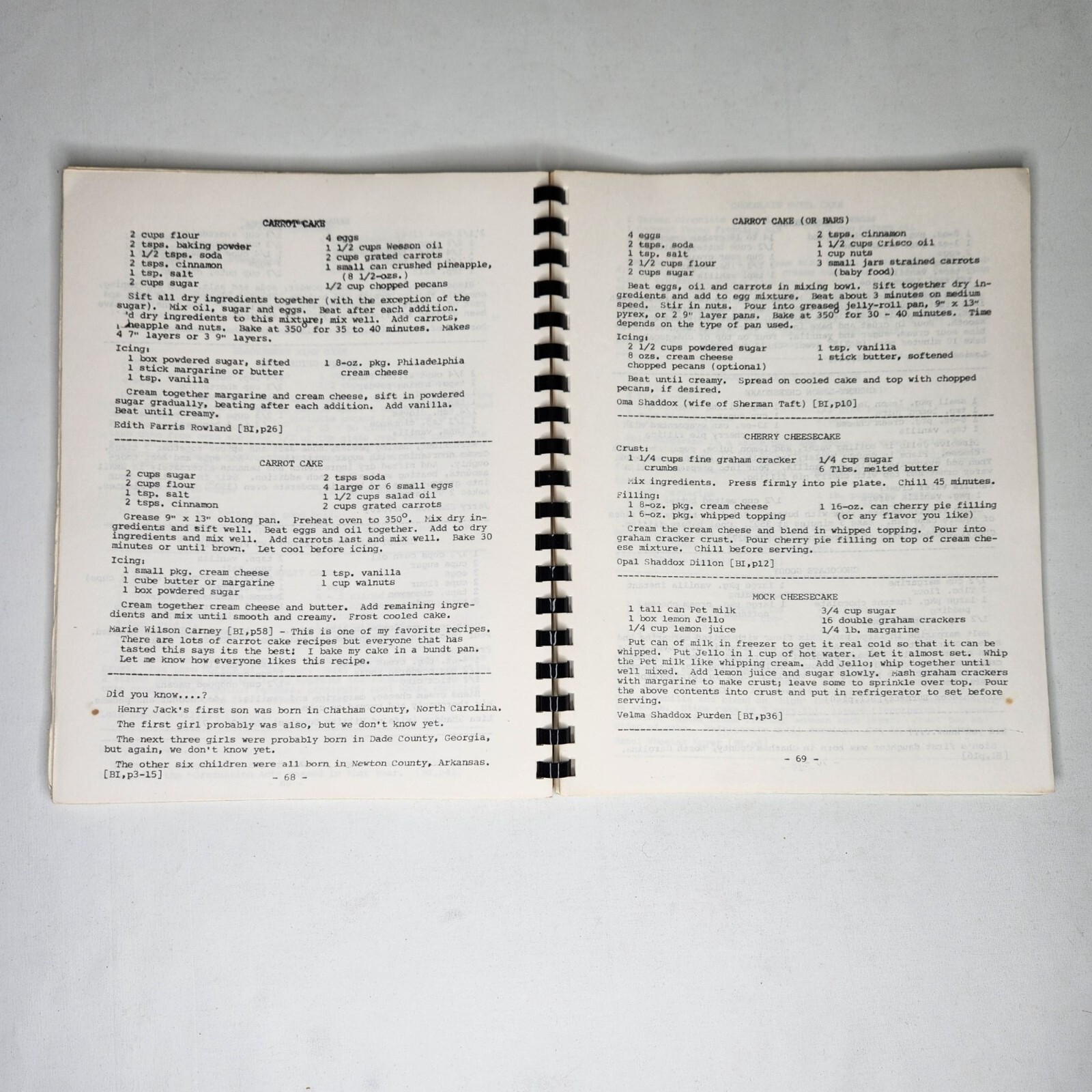 1983 Shaddox Family Cookbook Recipes Collection 8.5 x 11in Spiral Typed Heritage