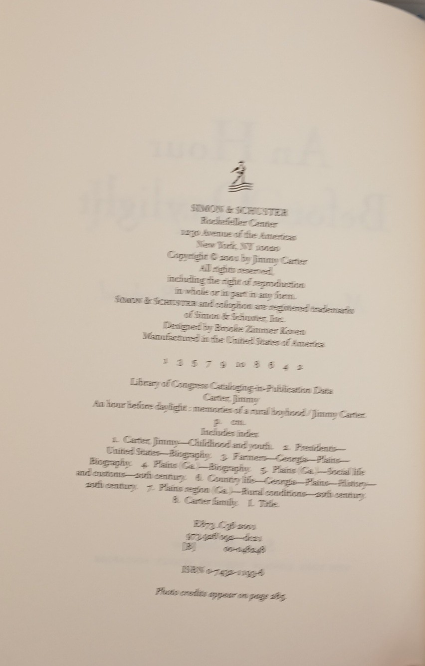 Jimmy Carter An Hour Before Daylight SIgned Full Signature First Edition