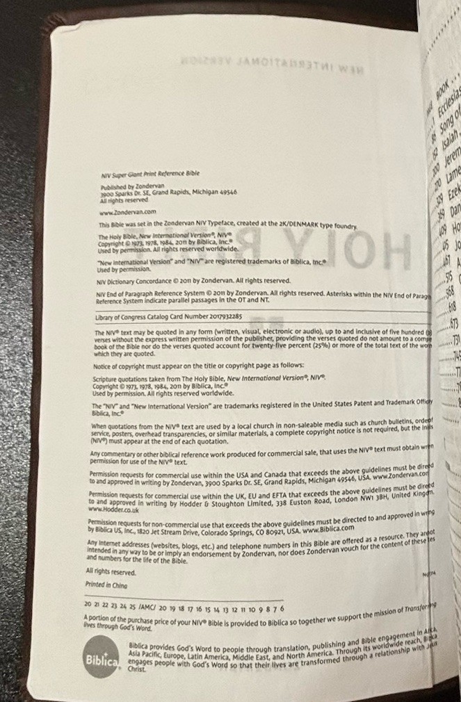 NIV Super Giant Print Reference Bible 2011 Brown Leathersoft 16.5pt Font – EUC