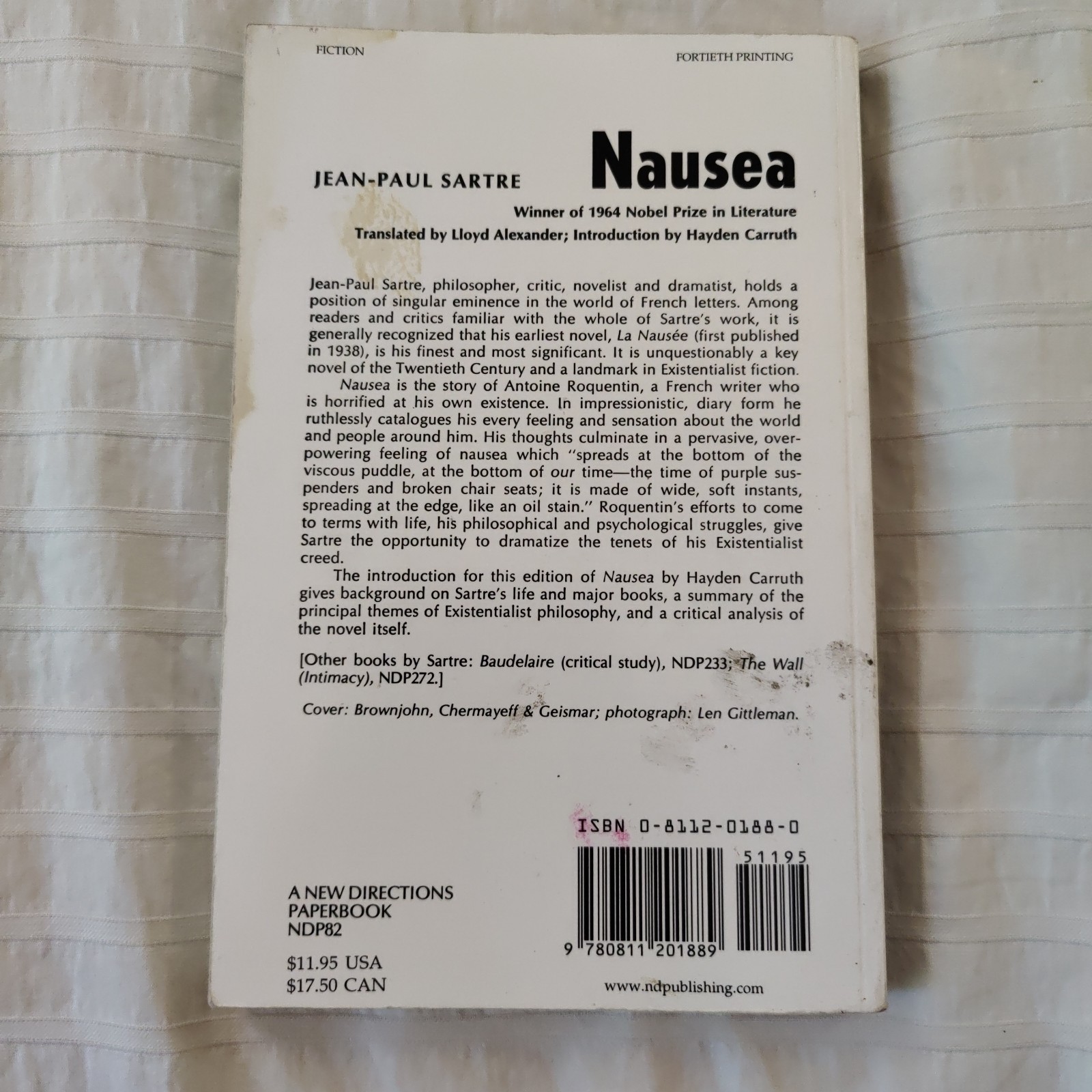 Jean-Paul Sartre Nausea New Directions Paperback 1969 UK-B Format Translated