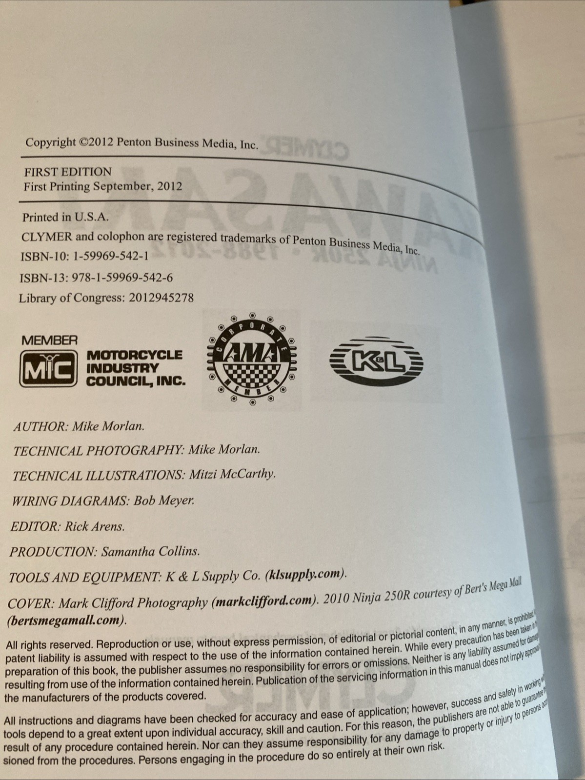 Kawasaki 1988-2012 Ninja 250 250R CLYMER Maintenance REPAIR MANUAL Book no M241