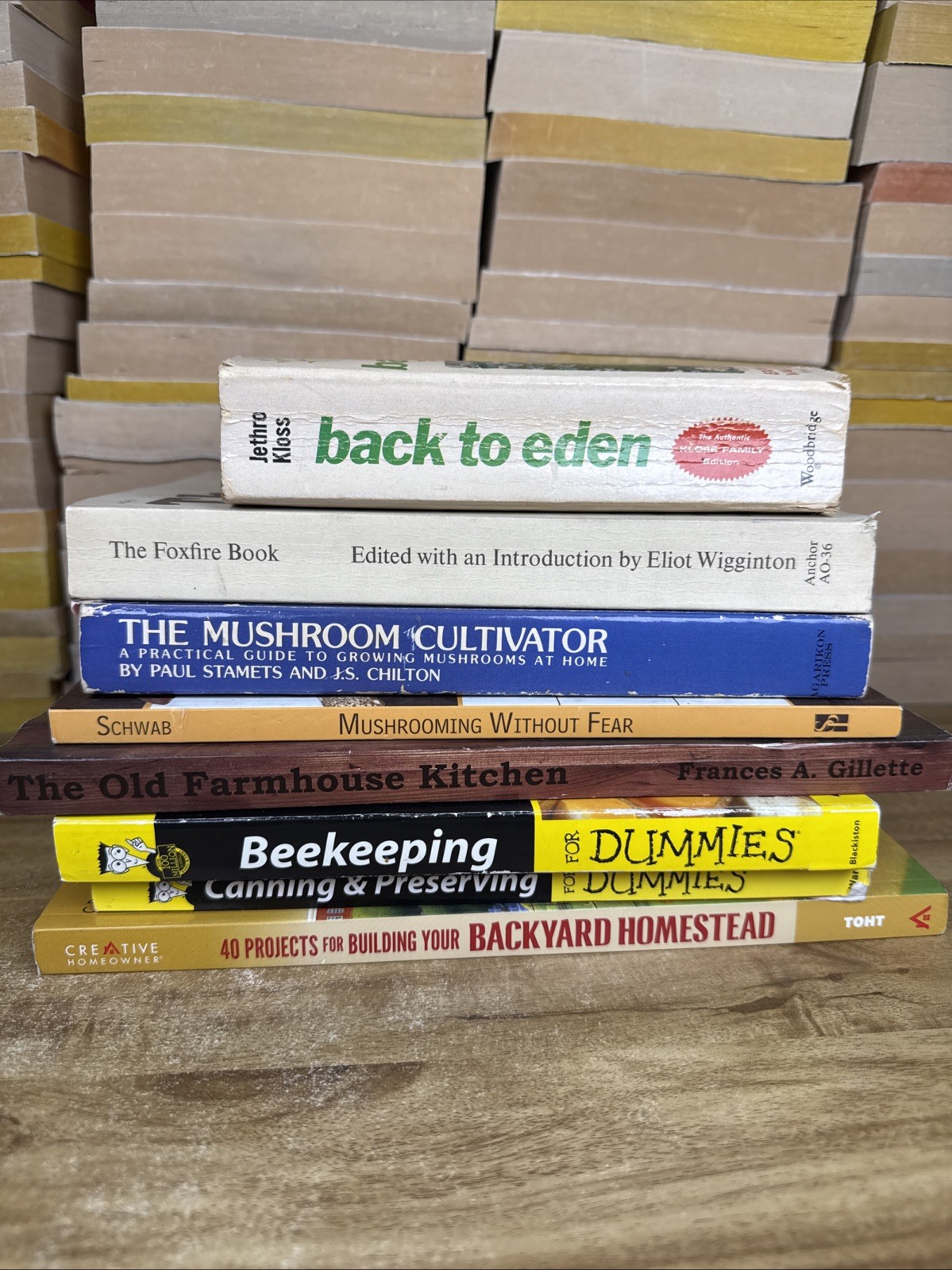 8 Book lot HOMESTEADING off-grid Preppers Mushrooms Foxfire Beekeeping Canning