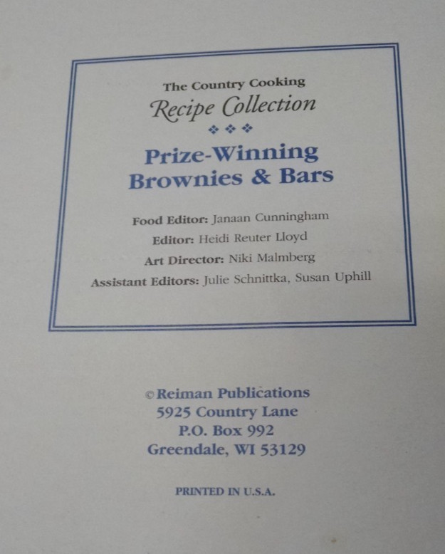 Prize-Winning Brownies & Bars The Country Cooking Collection 36 PAGES RECIPES