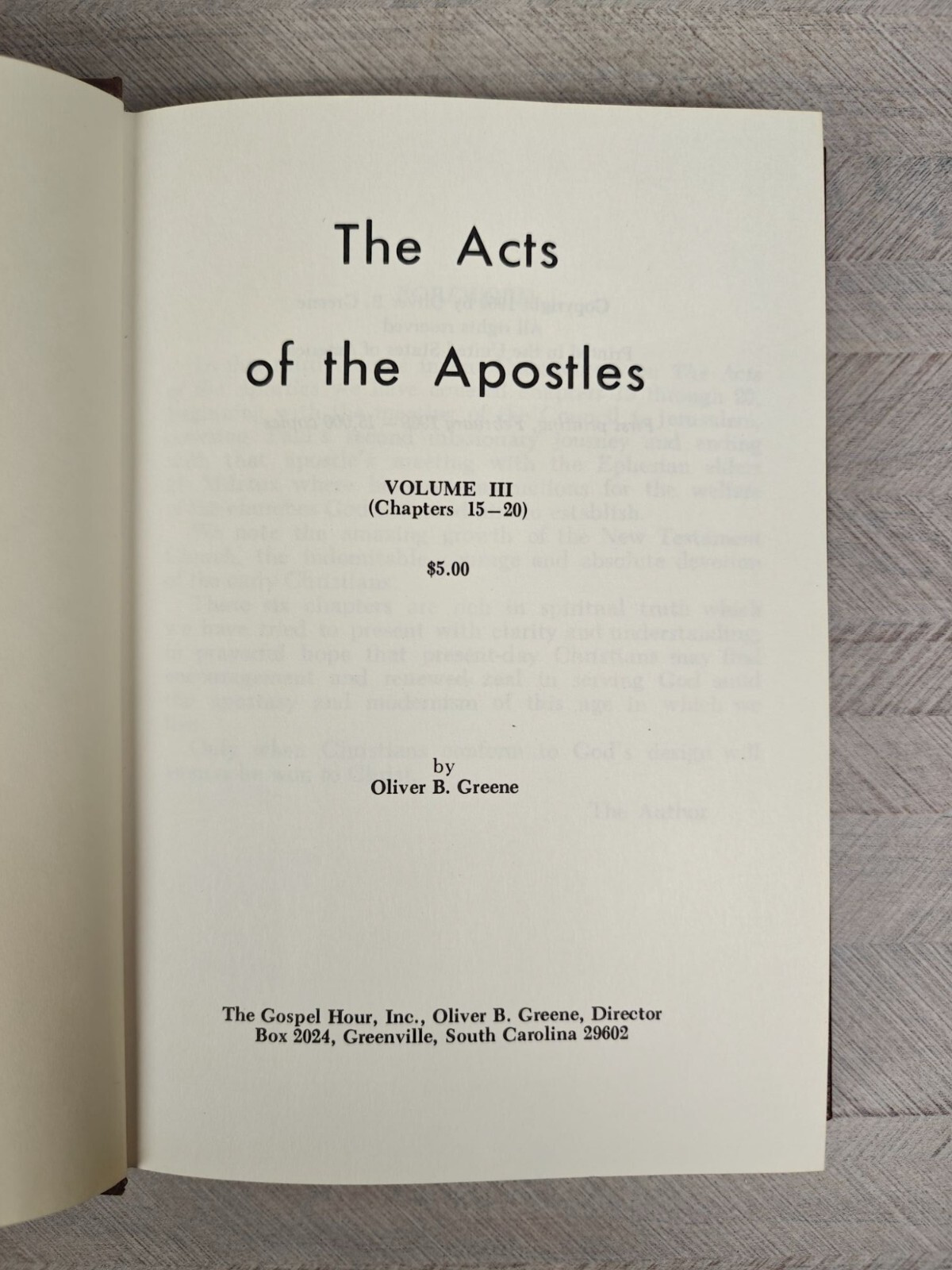 The Acts Of The Apostles Vol III By Oliver B. Greene Hardcover 1972