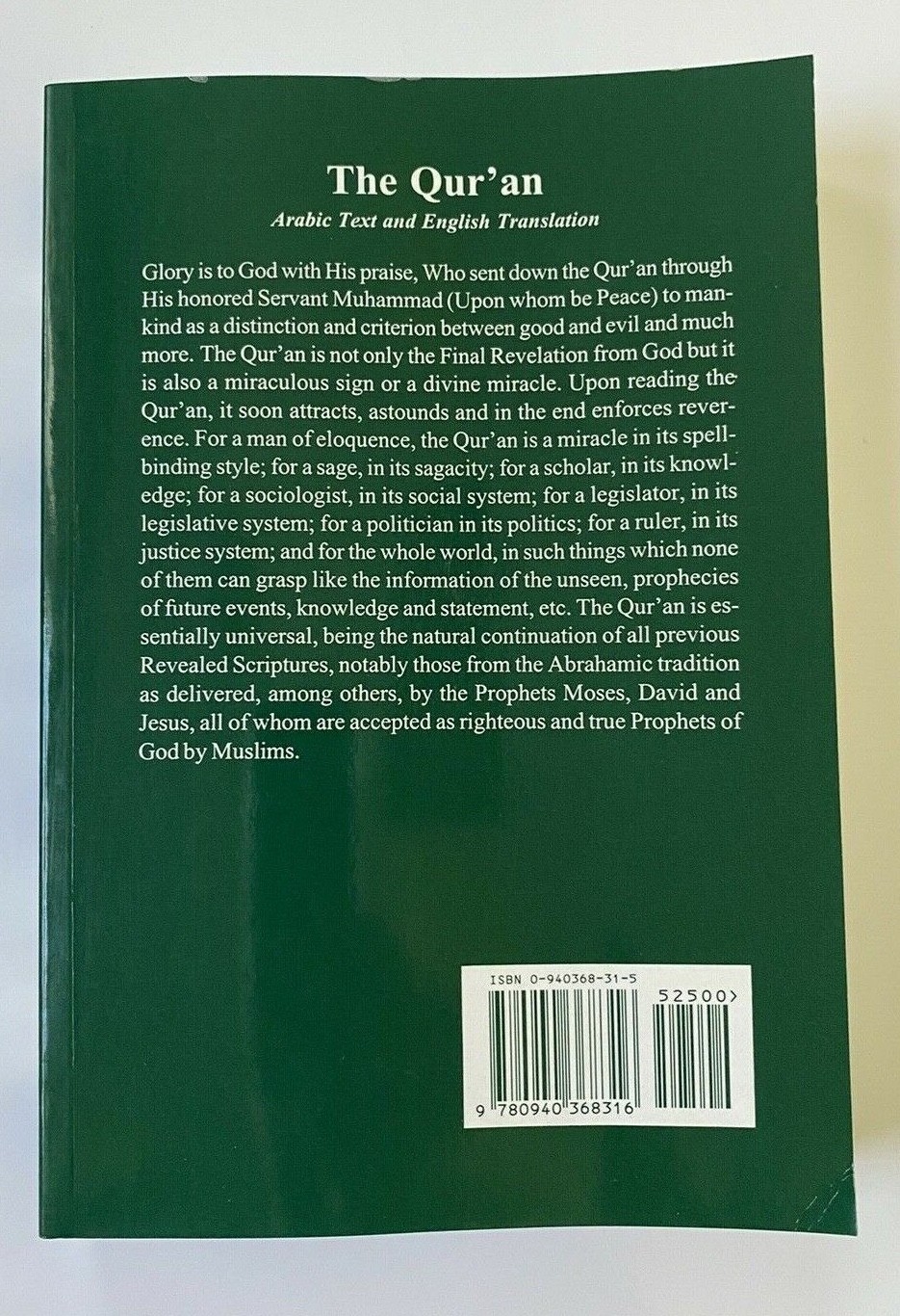 Holy Quran Arabic English Translation by Abdullah Yusuf Ali ~ Paperback