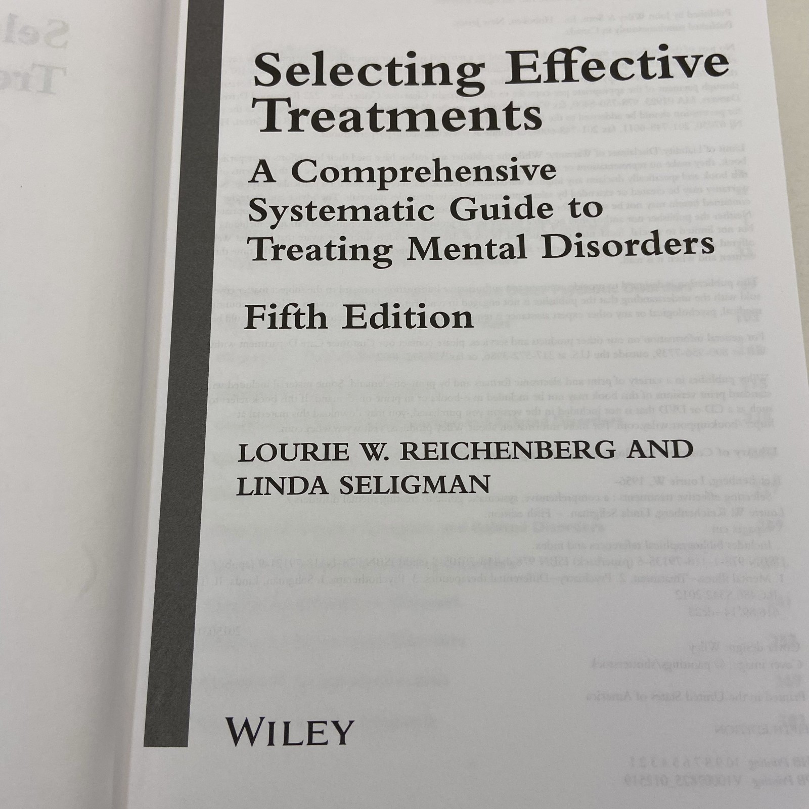 Selecting Effective Treatments 5th Edition 2016 TPB Reichenberg & Seligman Wiley