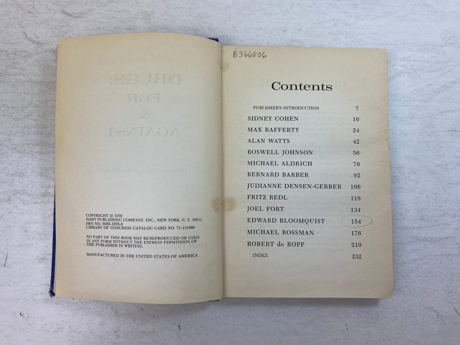 Drugs: For & Against Hart Publishing Company Ex-library 1970 HC
