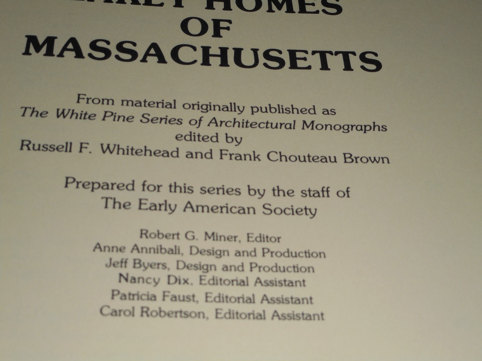 Early Homes of Massachusetts Russell Whitehead Frank Brown 1977 Hardcover Book