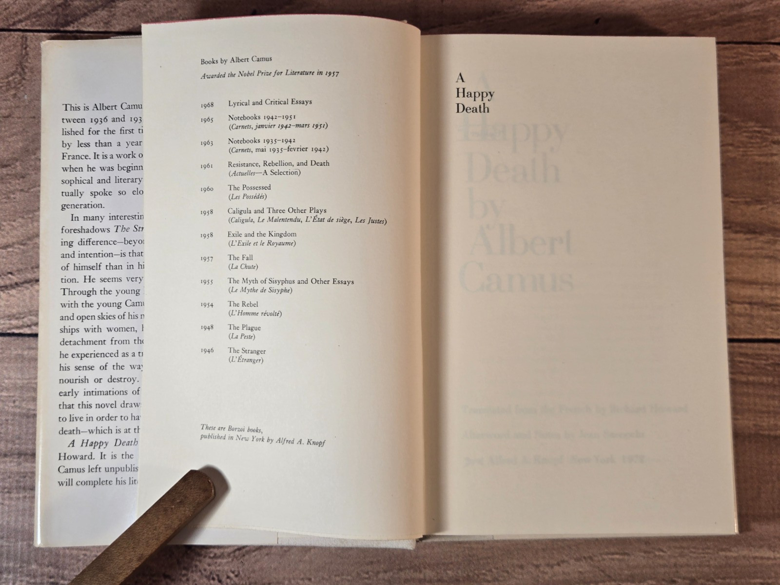A HAPPY DEATH By Albert Camus & Richard Howard – Hardcover First Edition HC/DJ