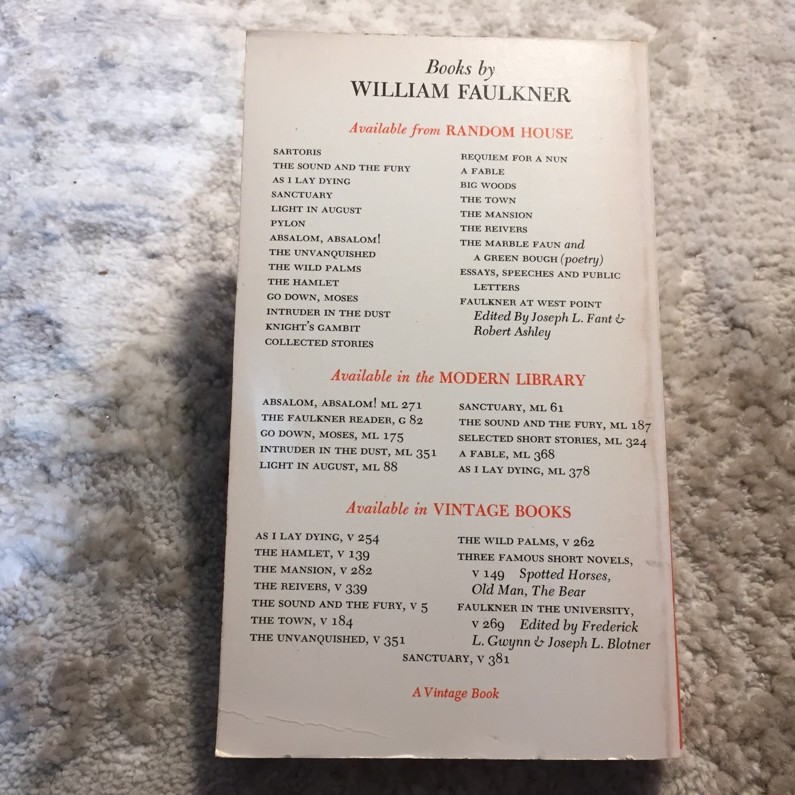 The Hamlet William Faulkner 1956 Vintage Books Family Ambition Paperback Book