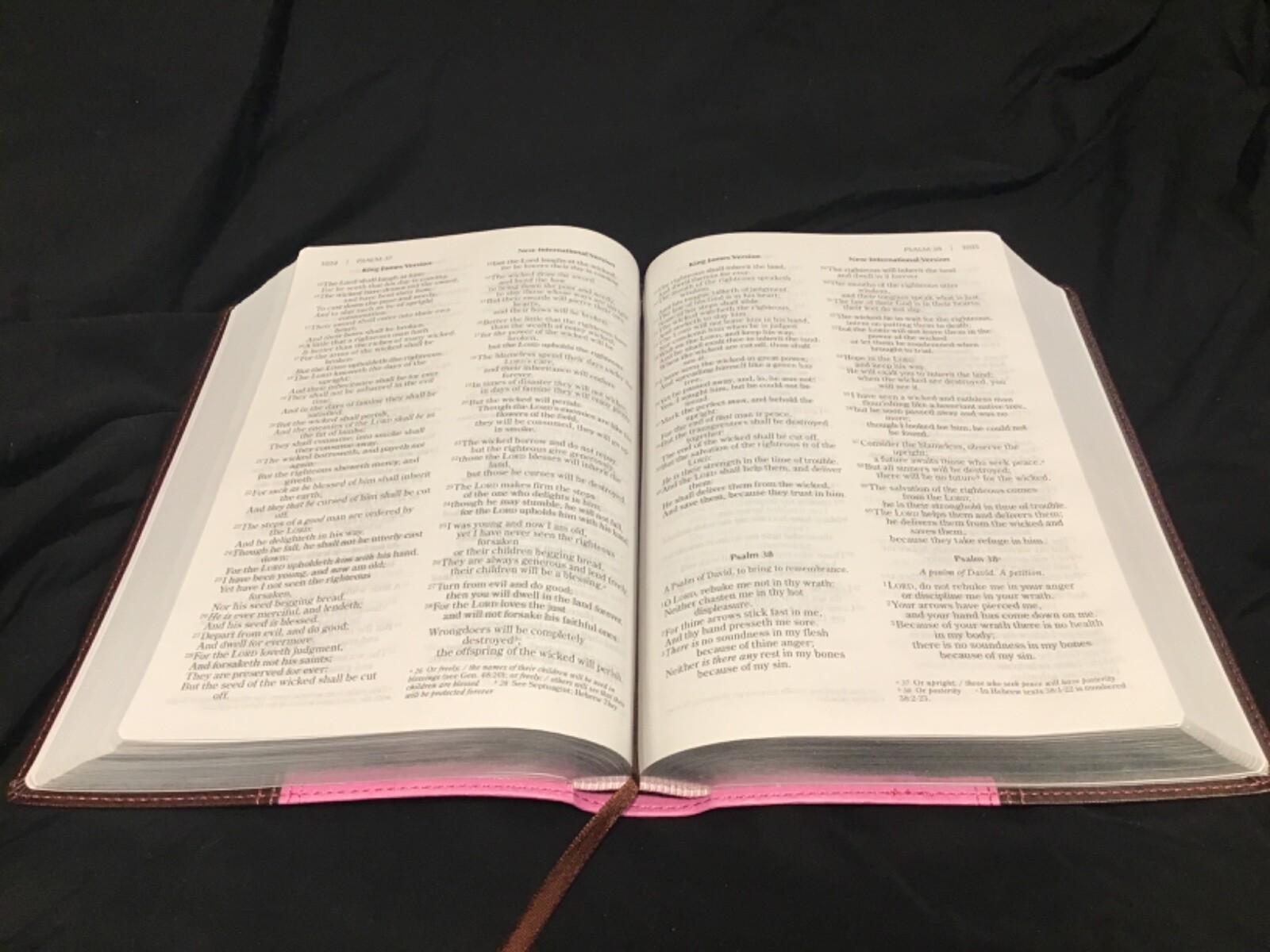 NIV & KJV Side-By-Side Bible Large Print Orchid/Chocolate Italian Duo-Tone