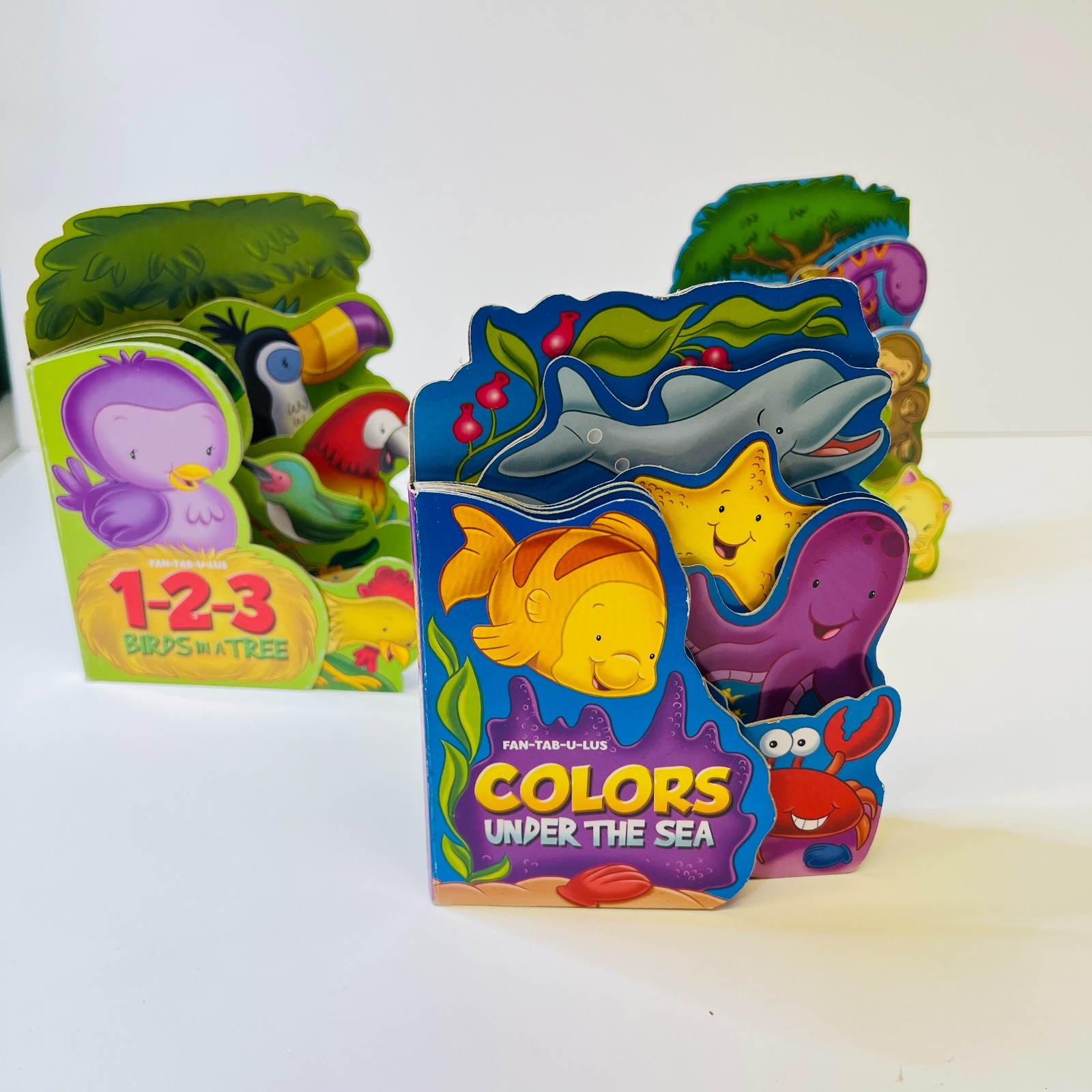 Vision St. Fan-Tab-U-Lus Board Books Lot of 3, 1-2-3 Birds in a Tre, Colors, ABC
