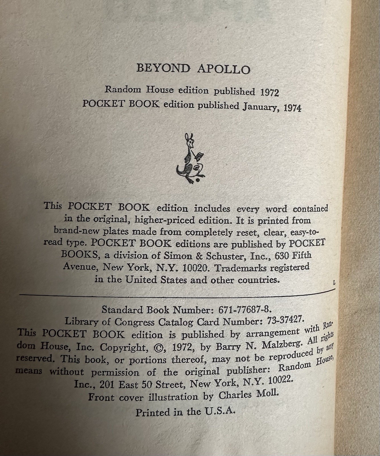 Beyond Apollo By Barry Malzberg Vintage 1974 Sci-Fi Paperback