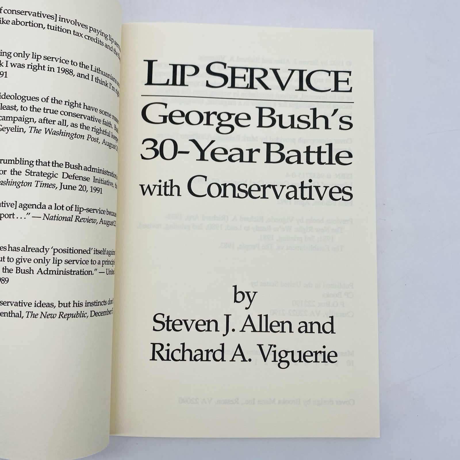 Lip Service by Steven J. Allen 1992 Trade Paperback George Bush’s 30-Year Battle