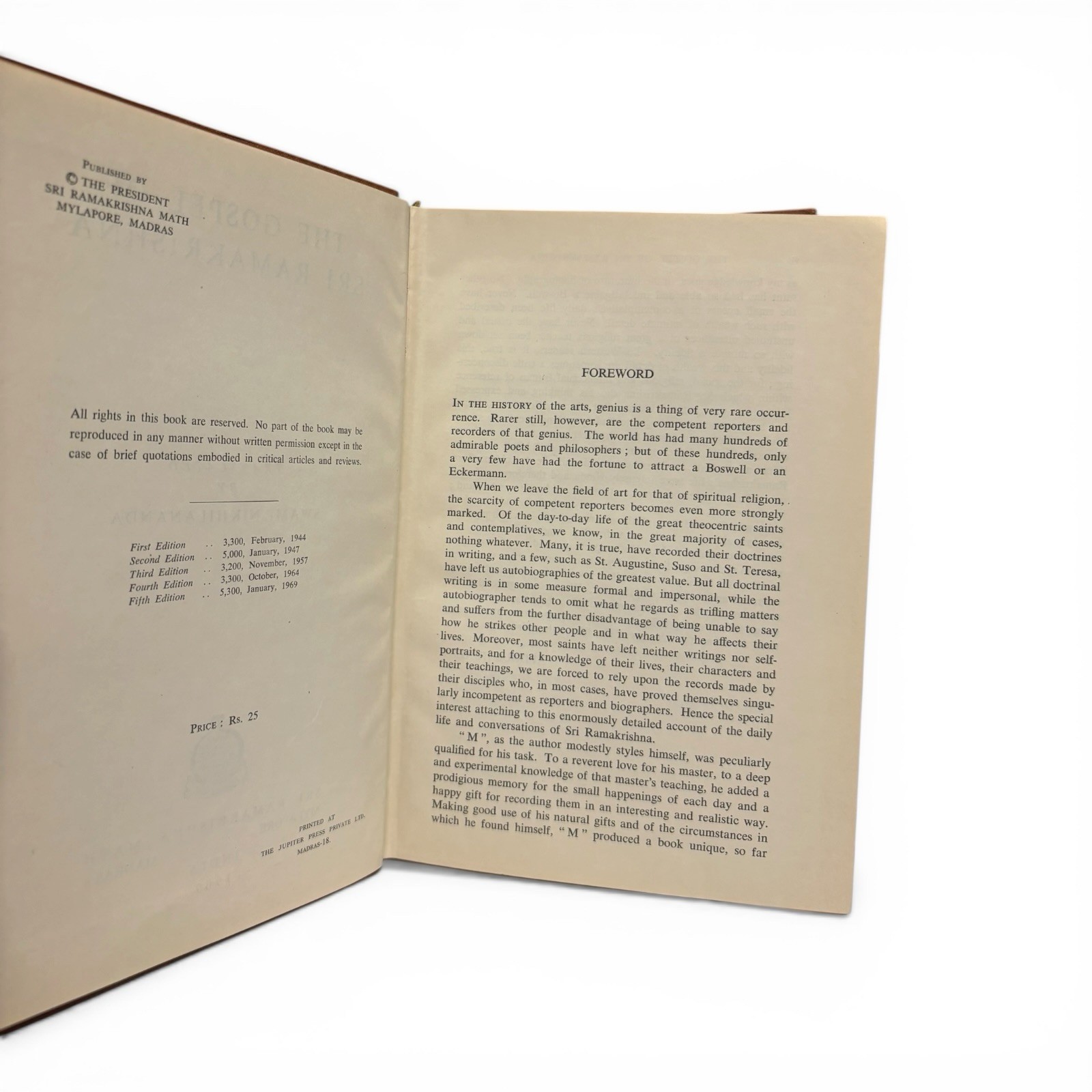 THE GOSPEL OF SRI RAMAKRISHNA Translated By Swami Nikhilananda Hardcover
