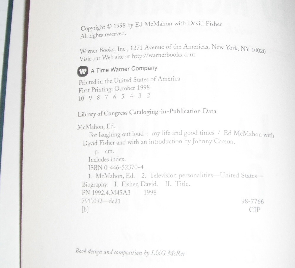 Ed McMahon…1998 HC….approx 350 pages….$ 23.00 List price..printed USA…no